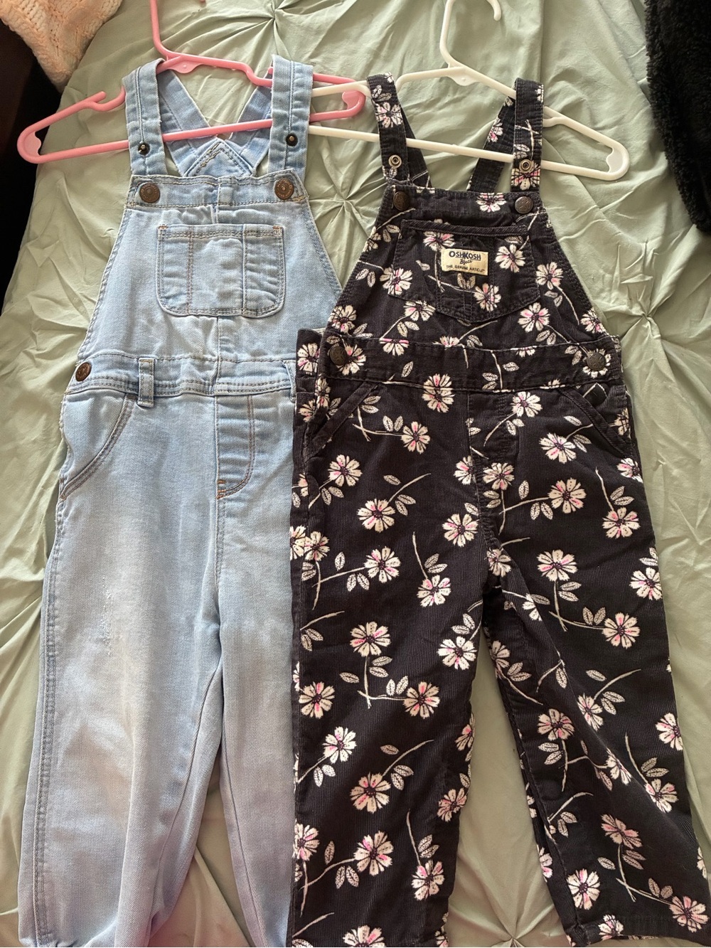 OshKosh B'gosh Black Floral Corduroy Overalls And H&M Jean Overalls for Girls